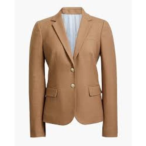 J. CREW Schoolboy Blazer, 100% Wool Gold Crest Buttons Color Camel Womens Size 2 - Picture 1 of 13